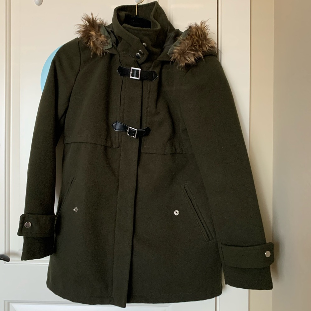 Army green peacoat